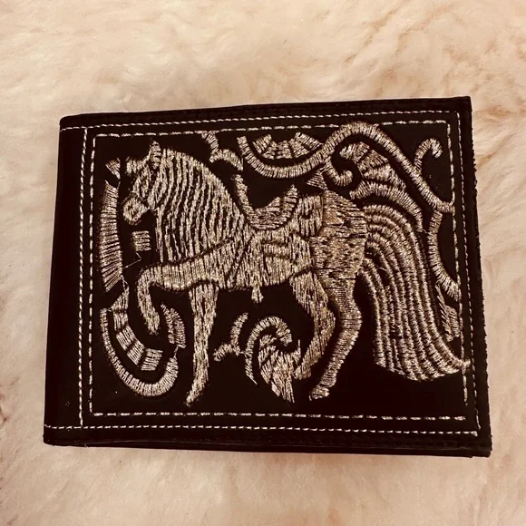 Black Wallet with Silver Horse Embroidery