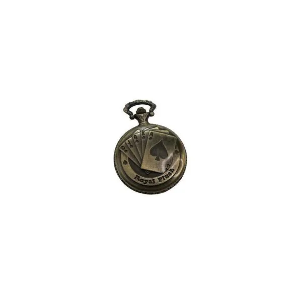 Men's Royal Flush Playing Poker Cards Quartz Pocket Watch Chain Necklace