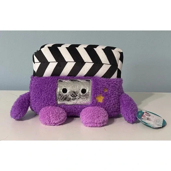 Purple Plush Beanbag Toy with Black and White Striped Top
