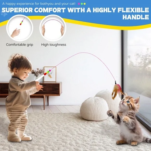 Brand New Cat Feather Interactive Toy Set with 3 Replacements and 1 Wand