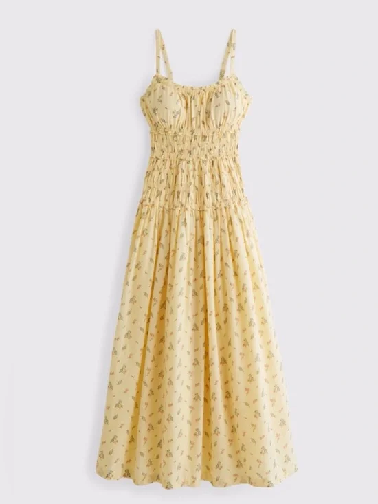 Abercrombie & Fitch Bra-Free Smocked Drop-Waist Maxi size Small 100% cotton NWT