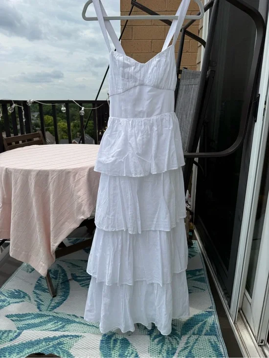 Abercrombie & Fitch White Tiered Maxi Dress with Adjustable Straps