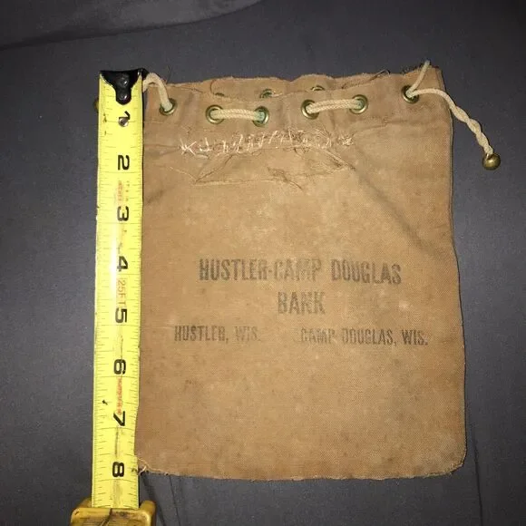 HUSTLER Camp Douglas Bank Coin Money Bag Canvas Hustler Wisconsin Rare