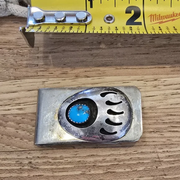 Vintage Navajo Shadow Box Money Clip with Turquoise Chunk
