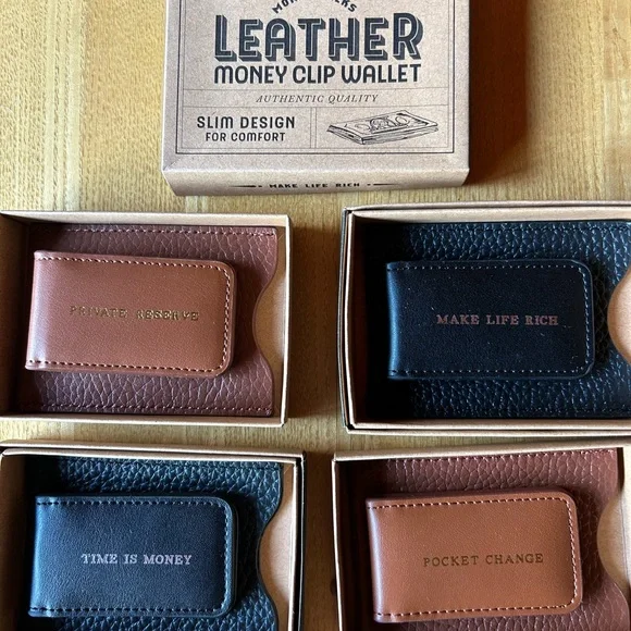 Men's Leather Money Clip / Wallet with Clever Sayings