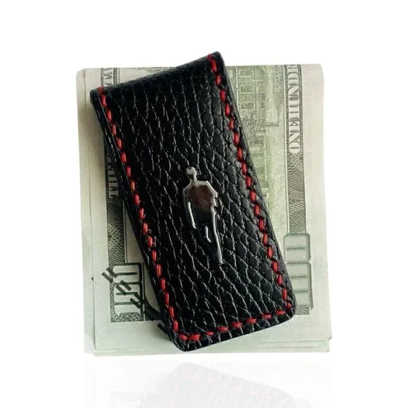 Hand Crafted Leather Money Clip, Strong Magnet, Accessory for Men (Black)