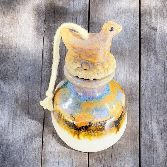 Hand‎ Made Pottery Oil Diffuser Bird Stopper Lid Stoneware Artist Signed Vintage