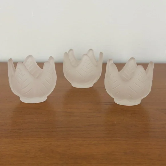 PartyLite Vintage Frosted Glass Lotus 🪷 Candle Holders-Set Of 3 Floral Decor