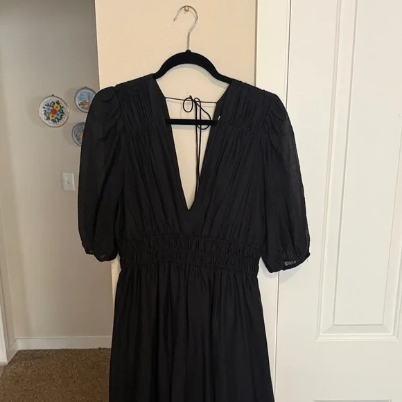 Abercrombie & Fitch Black Maxi Dress with Deep V and Smocked Waist