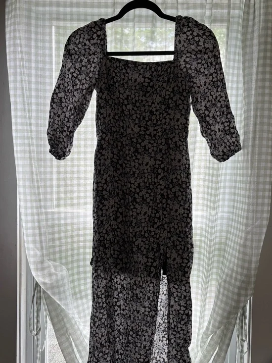Abercrombie & Fitch Floral Square-Neck Maxi Dress in B&W, Blue, and Burgundy