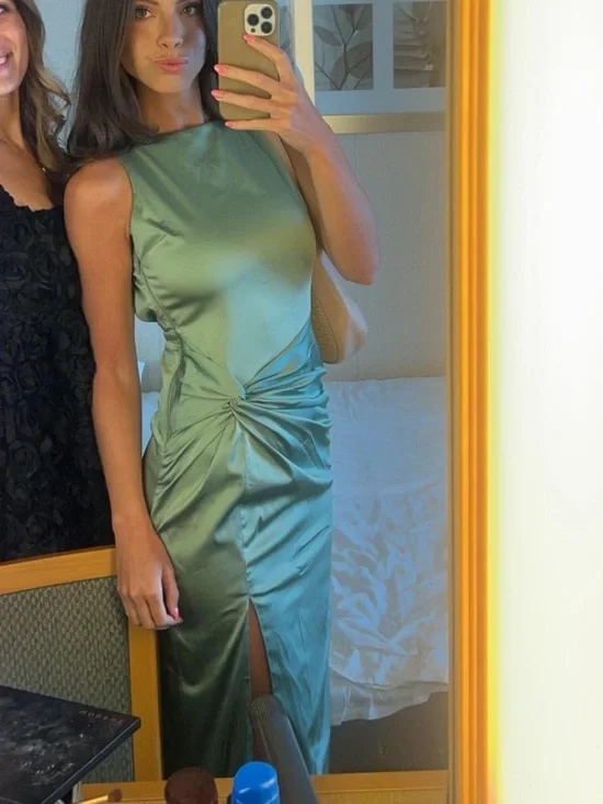 Abercrombie & Fitch Satin Sage Twist-Front Maxi Dress