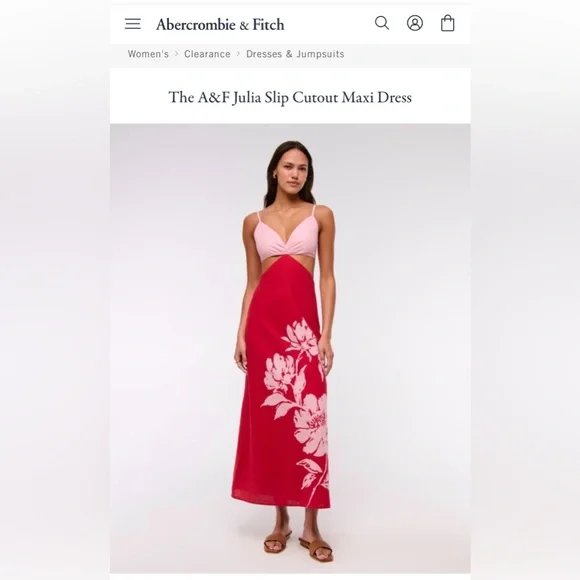 Abercrombie & Fitch Pink and Red Cutout Floral Maxi Dress