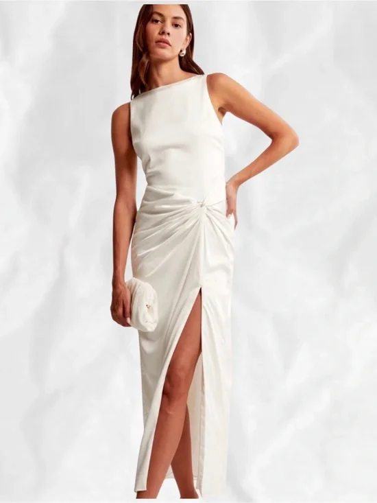 Abercrombie & Fitch White Sleeveless Twist-Front Dress