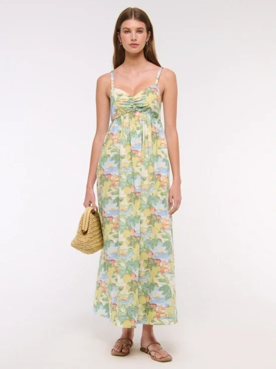 Abercrombie & Fitch Sweetheart Babydoll Maxi Dress - Yellow, Green, Blue