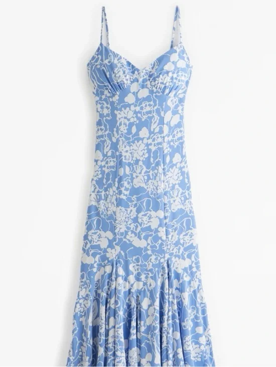 Abercrombie & Fitch Blue and White Floral Maxi Slip Dress