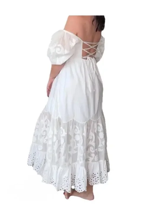 NWT A & F Bohemian White Maxi Dress size M