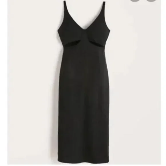 Abercrombie & Fitch Dress Black Bodycon Midi Cutouts on Front Size medium