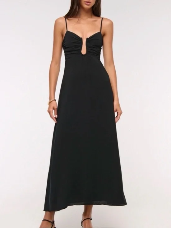 Abercrombie & Fitch Black Spaghetti-Strap Maxi Dress