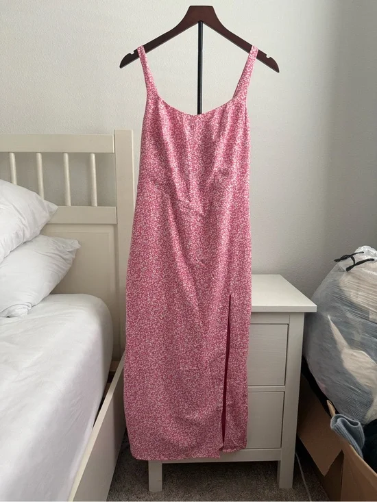 Abercrombie & Fitch Pink Floral Maxi Dress with Side Slit