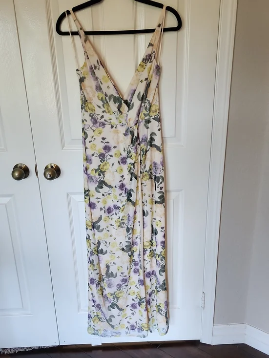 Abercrombie & Fitch Cream Floral Wrap Maxi Dress with Purple & Yellow Blooms NWT