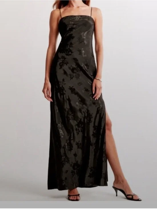 NWT Abercrombie Black Satin Maxi Slip Dress
