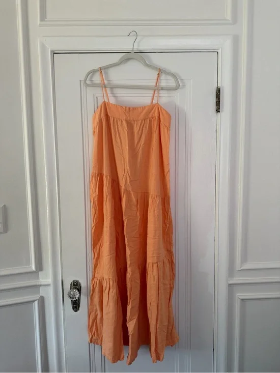 Abercrombie & Fitch Coral-Orange Spaghetti-Strap Maxi Dress