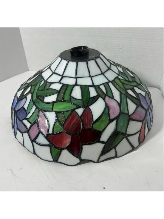 Vintage Tiffany Style Stained Marbled Slag Glass Lamp Shade Floral Retro