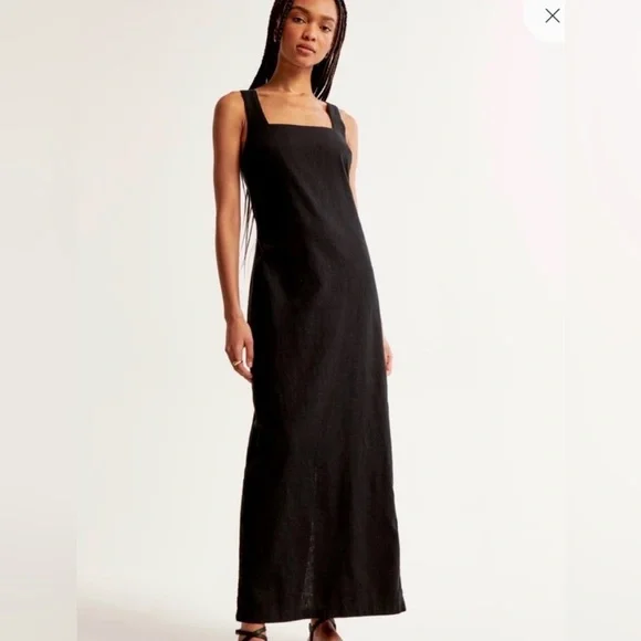 Abercrombie & Fitch Linen-blend shift maxi dress in black