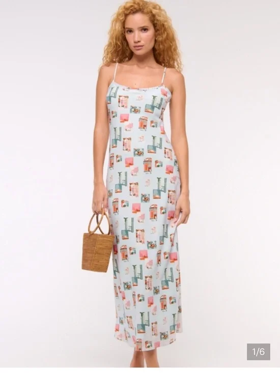 Abercrombie & Fitch Pale Blue Printed Maxi Slip Dress