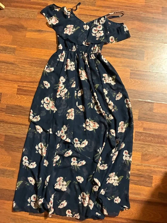 Abercrombie & Fitch Navy Floral Off-Shoulder Maxi Dress