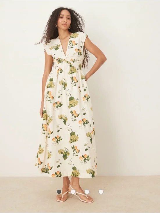 🍊🍃 NWT! Abercrombie & Fitch Floral & Citrus Maxi Dress - XL Tall