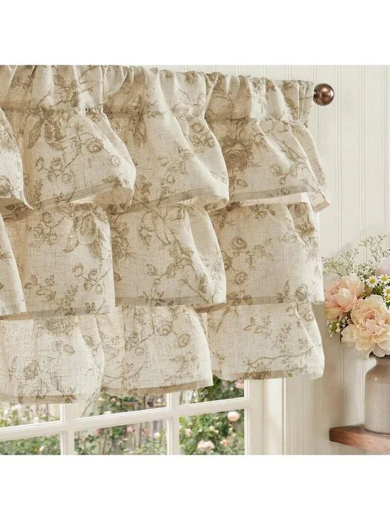 Ruffled Floral Valance Curtain - Shabby Chic Linen Window Treatment, 18
