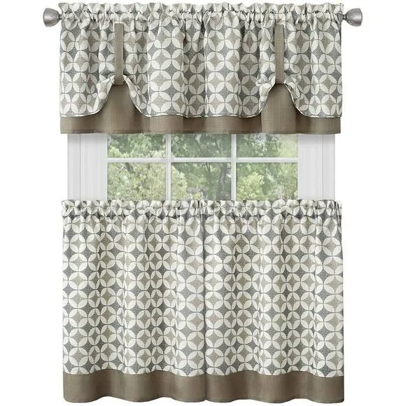3-Piece Window Kitchen Curtain Set with Double Layer Plaid Gingham Fabric, Tier