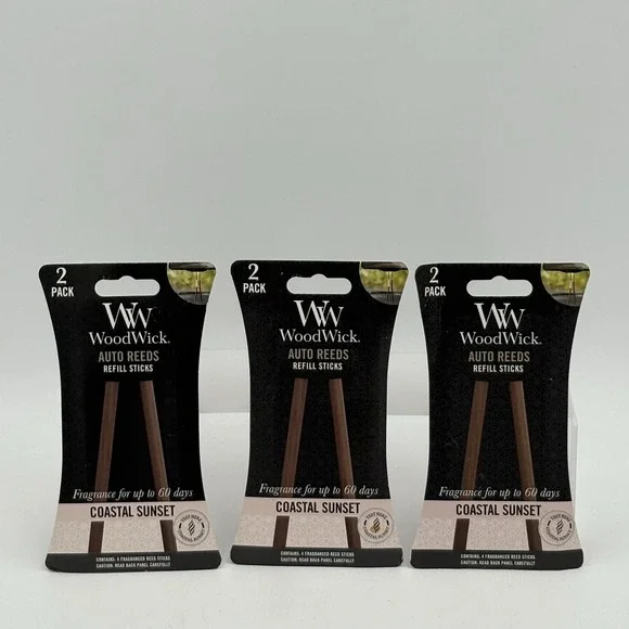 3x WoodWick Auto Reeds Coastal Sunset Car Air Freshener Refills 2-Pack Each‎