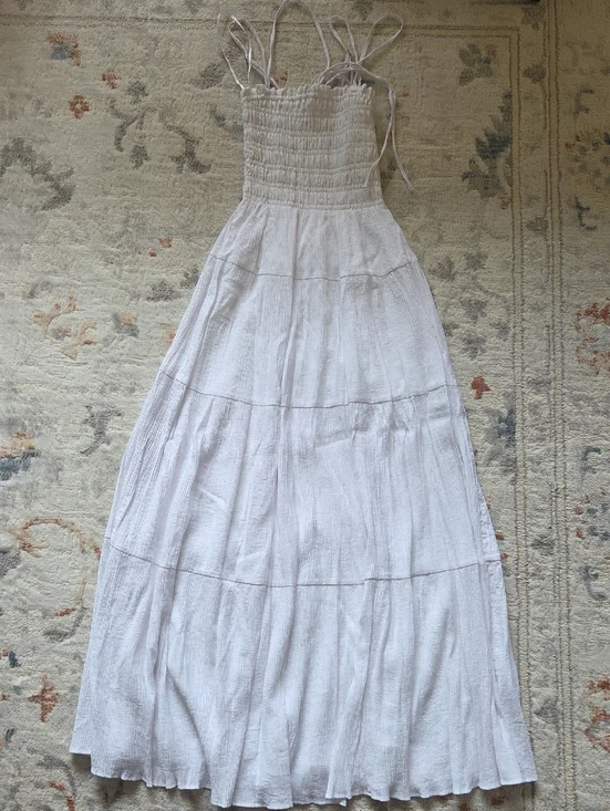 Abercrombie & Fitch White Smocked Maxi Dress with Adjustable Straps