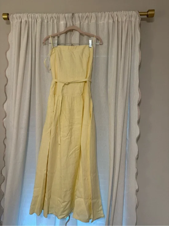 Abercrombie Linen Collection | Women's Yellow Strapless Belted Linen Dress