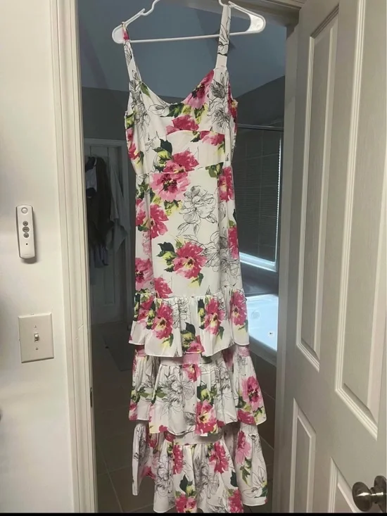 Abercrombie & Fitch White Maxi Dress with Pink Floral Print