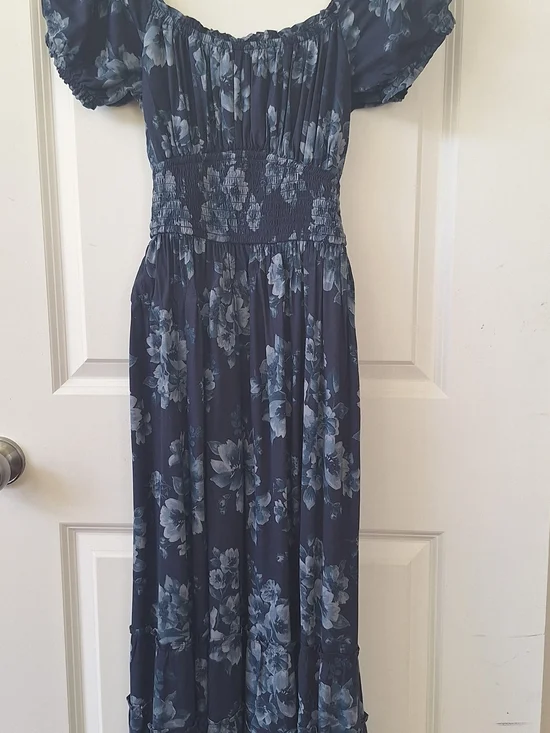 Boho Navy Blue Floral Maxi Dress
