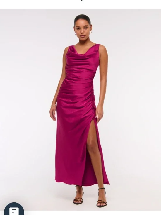 Abercrombie & Fitch Fuchsia Cowl-Neck Ruched Maxi Dress