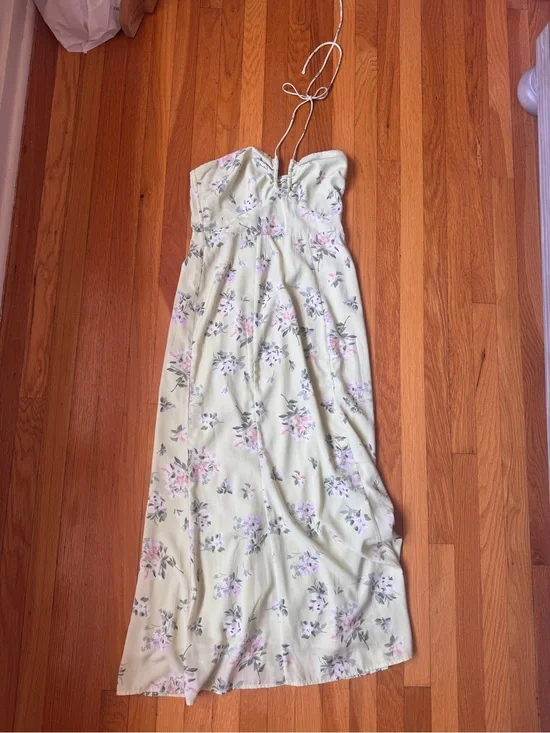 Mink green halter floral maxi dress
