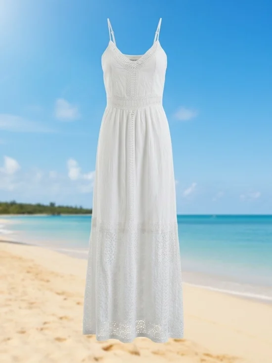 Abercrombie & Fitch White Crochet-Detail Maxi Dress