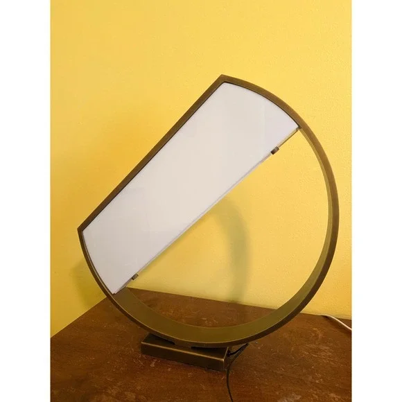 Arteriors Luna‎ Modern Geometric Accent Lamp Brushed Brass Circular White Shade