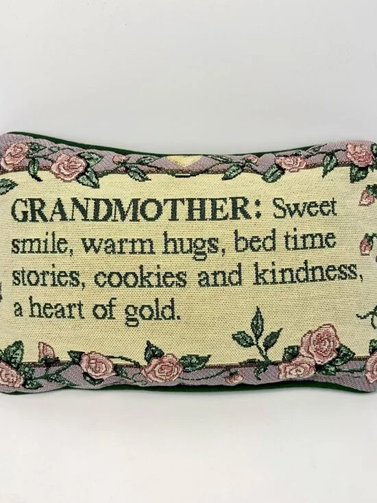 Tapestry Throw Pillow Grandmother Sweet Hugs Stories Cookies Roses Green VTG