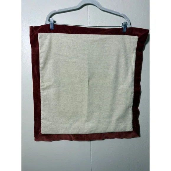 Devi Designs 24x24 Pillow Cover Beige Cotton Burgundy Velvet Trim Square Sham