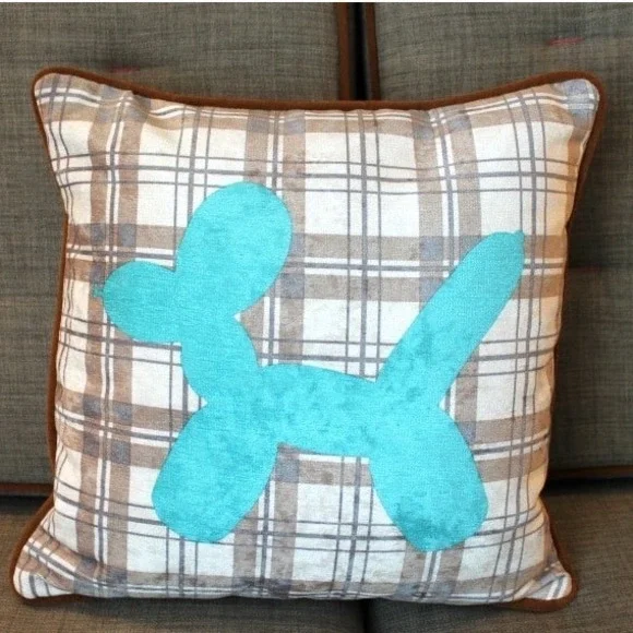 Marriott by P/Kaufmann Balloon Dog Plaid Pillow Cover 16x16 Turquoise Tan
