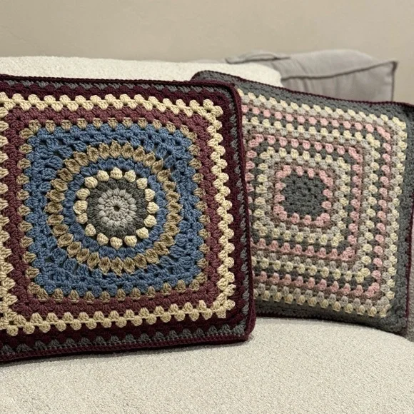 Crochet Covered Decorative Large Square Pillows