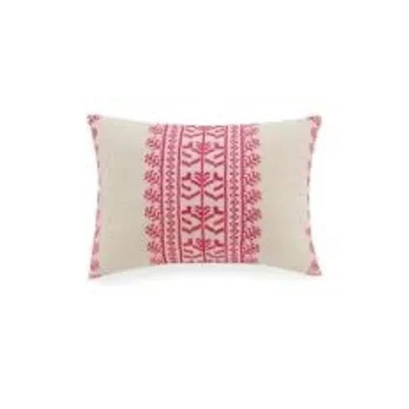 Vera Bradley tan linen blend throw pillow with‎ hot pink embroidery 19