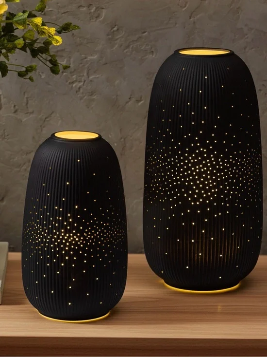 Evergreen Led Porcelain Lantern Set of 2  - Black