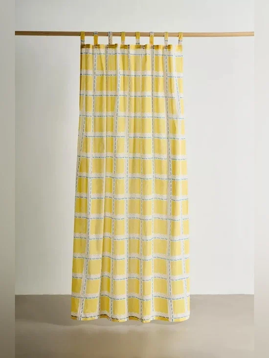 New Urban Outfitters Yellow Briar Grid Patterned Window Panel Curtain Drape