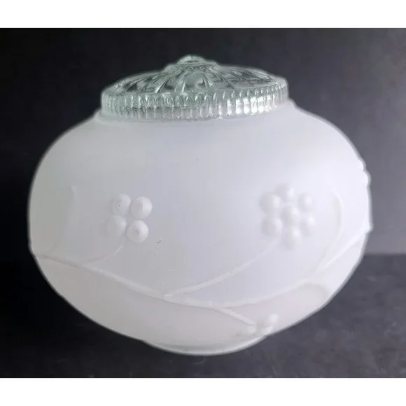 Vintage Frosted White Glass Lamp Globe Shade Embossed Floral & Vine Sunburst Top